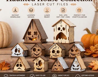 Halloween lasergesneden huis SVG-bundel | Haunted House DXF-bestanden | Glowforge-laserbestanden | CNC-houtontwerpen | 3D gelaagd halloweendecor