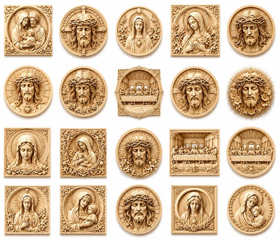 80 Religious STL Bundle - Jesus Christ Virgin Mary CNC Files | Christian 3D Relief Models | Aspire VCarve ArtCAM Download