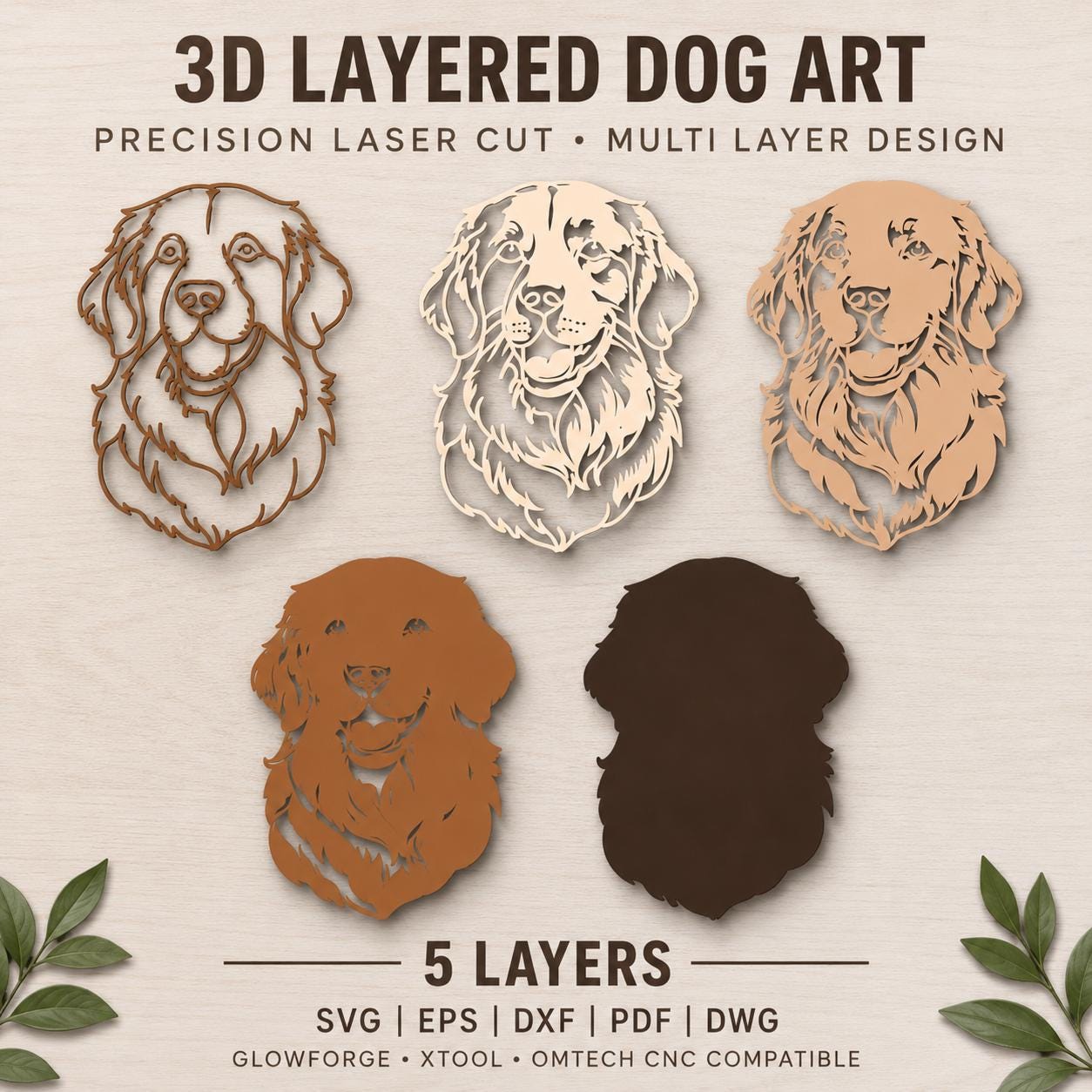 Golden Retriever SVG Laser Cut File | Smiling Dog Portrait | Glowforge ...