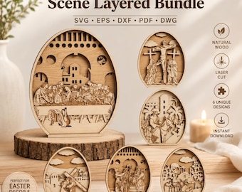 Laser geschnitten Osterei, religiöse Szene, christliche Dekoration, 3D Laserschnittdatei, 3 mm Laserdateien, 3D Laser geschnitten Datei