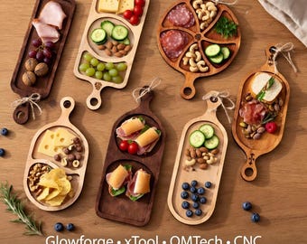 Charcuterie Board SVG Bundle | 10 Laser Cut Files Glowforge xTool | Cutting Board Serving Tray Kitchen SVG DXF