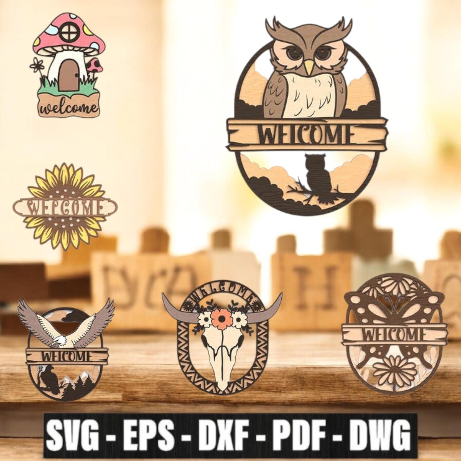 Welcome Sign SVG Bundle, Laser Cut Files Glowforge, Round Welcome Signs ...