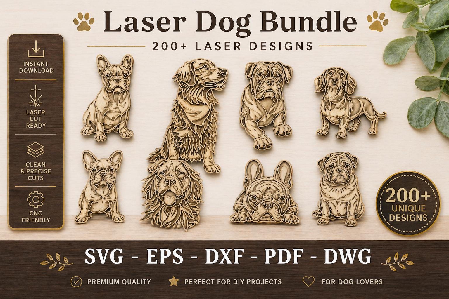 Glowforge SVG Bundle for Laser Cutting, 200+ Layered Dog Breed Dxf ...