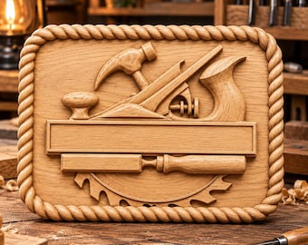 CNC Workshop Sign STL, Woodworking Tools 3D Relief, Wood Shop Wall Art, Router Carving File, Carpenter Decor