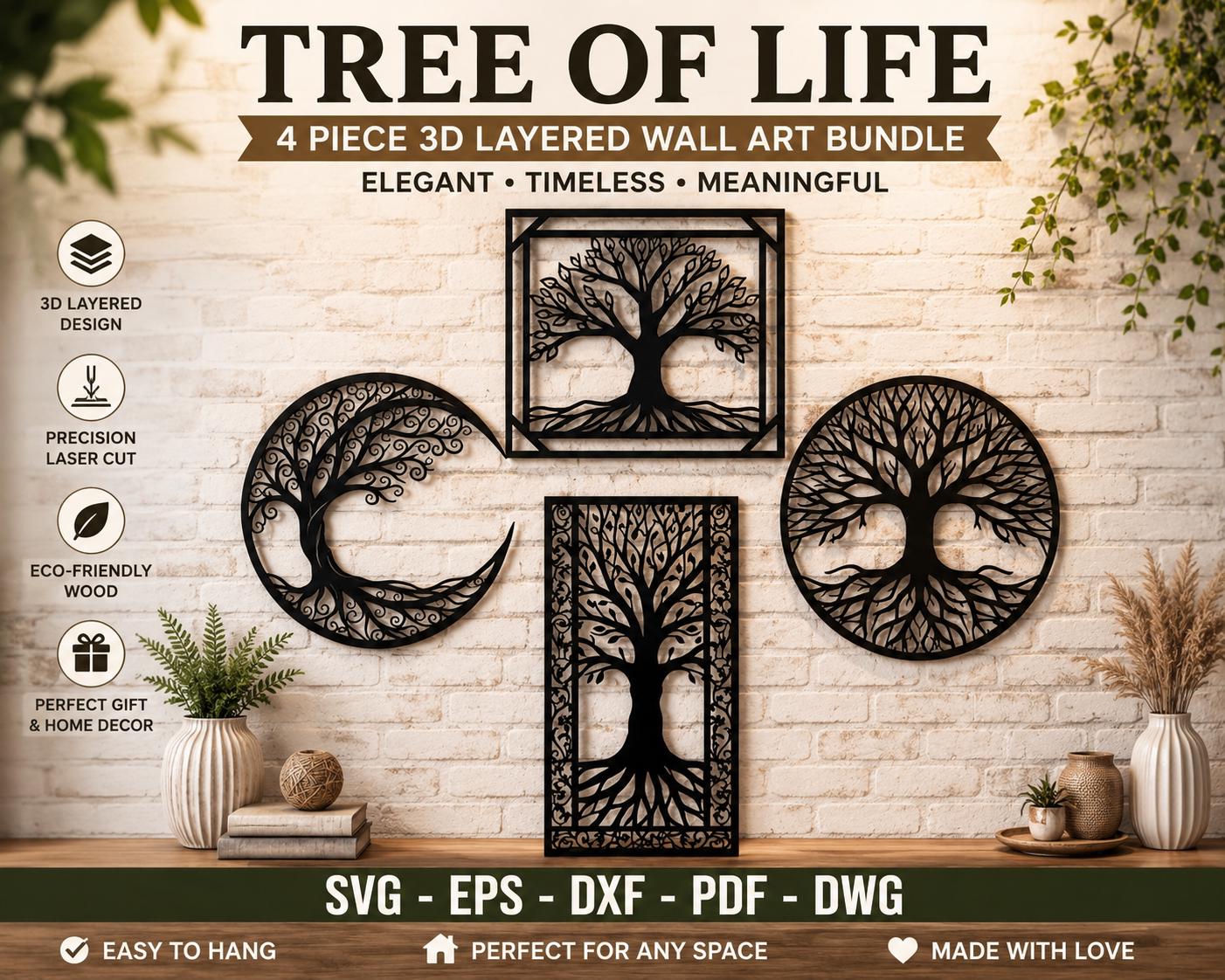 Tree of Life Wall Art SVG DXF Bundle | Laser Cut Files | Svg Dxf Eps ...