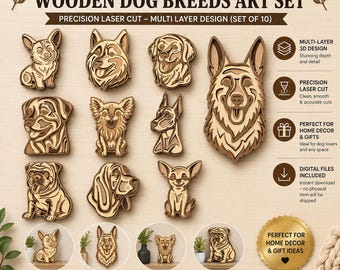 Dog Multilayer SVG Bundle - Corgi Shiba Bulldog Golden Retriever German Shepherd | 3D Layered Laser Cut Files Glowforge xTool