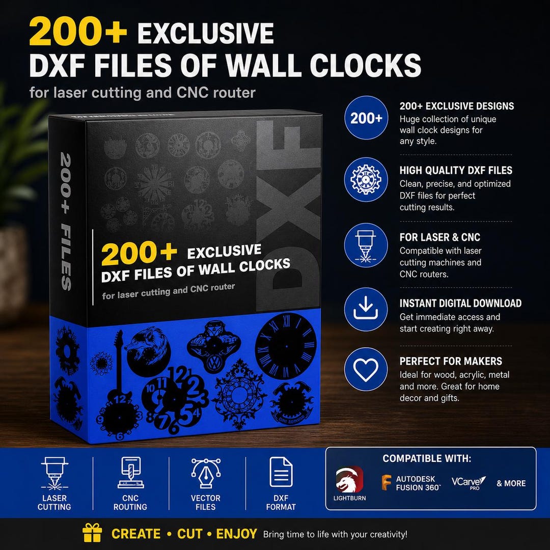 Marvel Clock Dxf 200 Wall Clock DXF Files Mega Bundle - CNC Laser Cut Wall Clock ...
