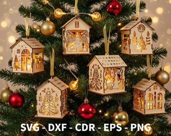 Christmas Village SVG, Light Up House Templates, Holiday Village Laser Cut Design, Festive Paper Craft, Glowforge xTool
