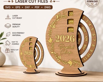 Perpetual Calendar 2026 SVG – Floral Boho Rotating Calendar – Glowforge Cricut Laser Cut Files, Glowforge Svg, Best seller files