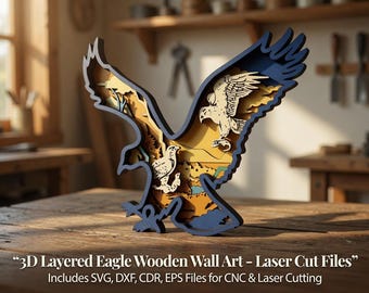 Aquila multistrato SVG, file di taglio laser patriottico (download digitale), file più venduti Glowforge, file laser da 3 mm