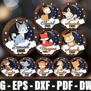 ドア装飾名SVGバンドル | カスタムレイヤードキッズナイトライトレーザーカットファイル レイヤードSVGグローフォージ、3Dレーザーカットファイル、3mmレーザーファイル