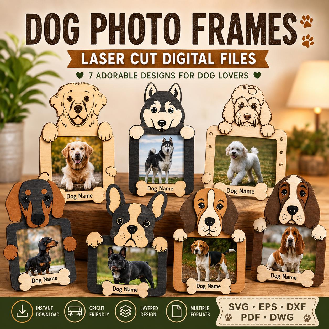 Dog Photo Frame SVG Bundle - Personalized Pet Picture Frames, Laser Cut ...