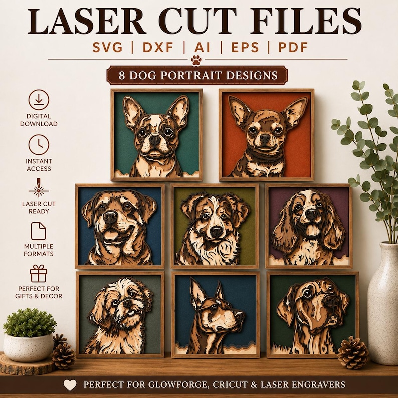 Dog Breed SVG Bundle | 8 Multilayer Dog Designs | Laser Cut Files for ...