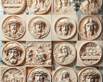 80+ Religious STL Bundle Jesus Christ Virgin Mary Cross 3D Relief Models CNC Router Files | Christian Wall Art Wood Carving Aspire VCarve