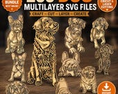200+ Layered Dog Breed Laser Cutting Glowforge SVG Bundle Files, xTool Wood Wall Art Mandala Pattern, 3D Pet Memorial CNC