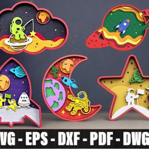 Space Kids Layered SVG Bundle - Astronaut Rocket Planets Multilayer Laser Cut Files Glowforge xTool Cricut 3D Shadow Box Digital Download