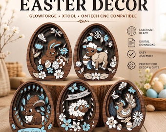 Easter Layered SVG Bundle | Happy Easter Bunny Lamb Chick Multilayer Laser Cut Files layered svg glowforge, 3d laser cut file