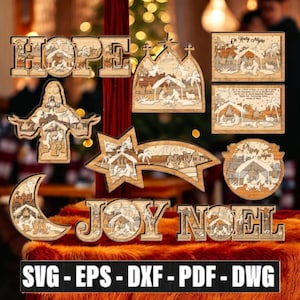 Layered Krippe SVG Bundle - O Holy Night HOPE JOY NOEL - Christmas Laser Cut Glowforge