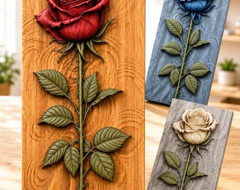 Rose 3D STL File, CNC Router Wood Carving, Floral Bas Relief Model, VCarve Aspire ArtCAM Carveco