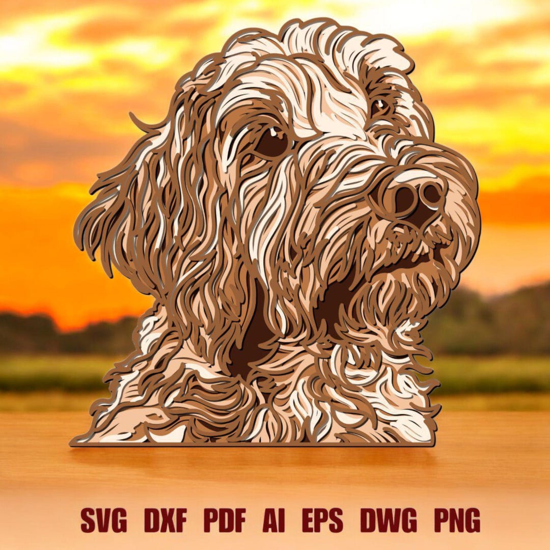 Labradoodle SVG Laser Cut File - Fluffy Doodle Dog Multilayer Portrait ...