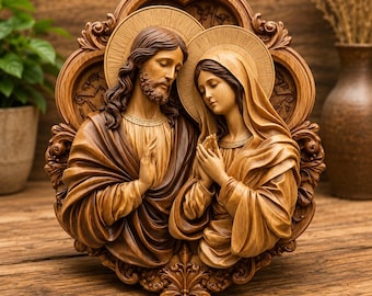 Jesus Mary Sacred Heart STL, 3D Christian Relief Model, CNC Wood Carving, Catholic Wall Art, VCarve Aspire