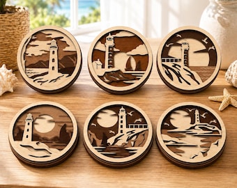 6-Piece Lighthouse SVG Bundle, Layered Nautical Decor (Glowforge Ready)