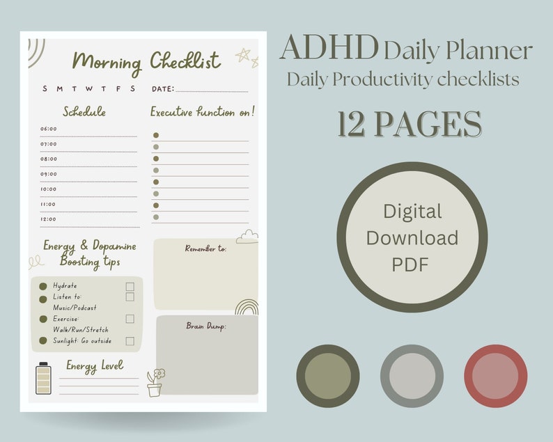 ADHD Daily Checklist Bundle for Planning and Productivity Etsy
