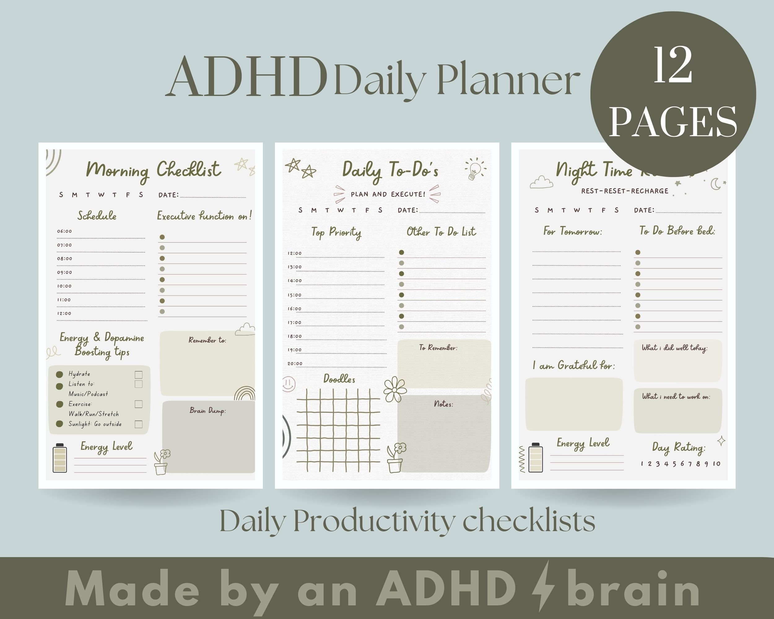 ADHD Daily Checklist Bundle for Planning and Productivity - Etsy