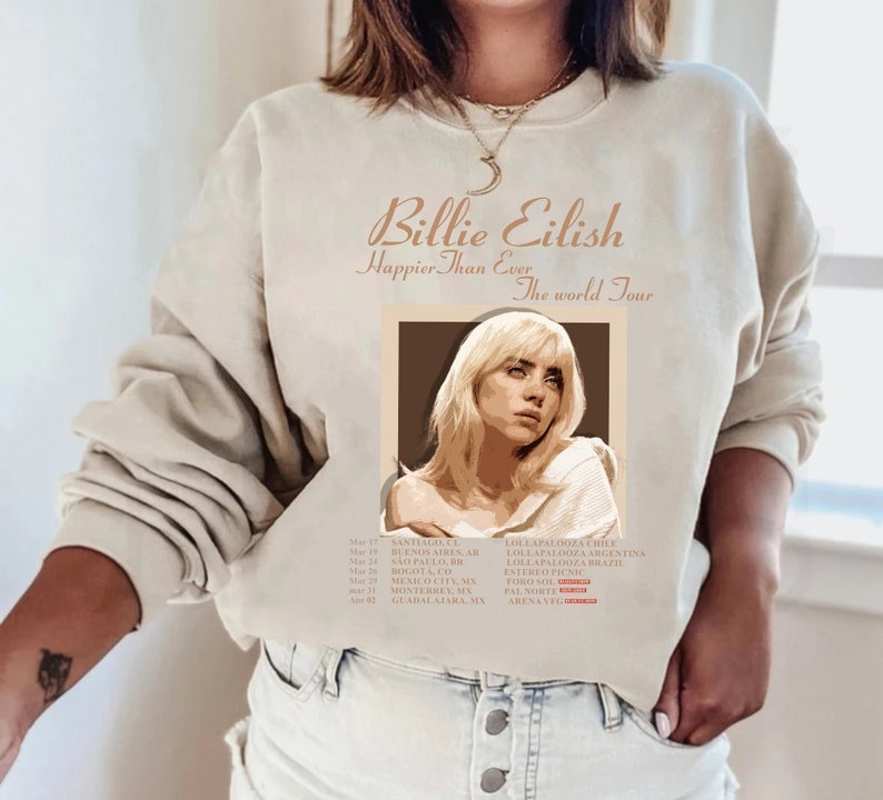 Discover Billie Eilish Album Sweatshirt, 2022 Happier Than Ever The World Tour Sweatshirt