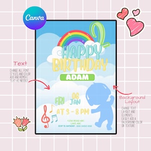Bewerkbare canvassjabloon verjaardagsuitnodiging cartoon familiethema - gepersonaliseerde uitnodiging voor feest - digitale download Coco