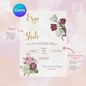 Aquarell Rosen Textur Hintergrund exklusive Hochzeitseinladung | Bearbeitbare Canva Vorlage für Brautpaar | Brautpaar | Glückliche Hochzeit