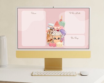 Fondo de escritorio Kawaii, Fondo de ordenador, Descarga instantánea, Fondo de comida de garabato, Fondo de escritorio para ordenador portátil