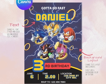 Sonic Birthday Invitation, Sonic The Hedgehog Birthday Invitation, Editable Sonic Invite Template, Canva Template, Boys Party Invite,