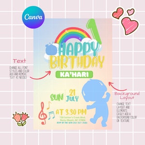 Bewerkbare canvassjabloon verjaardagsuitnodiging cartoon familiethema - gepersonaliseerde uitnodiging voor feest - digitale download Coco