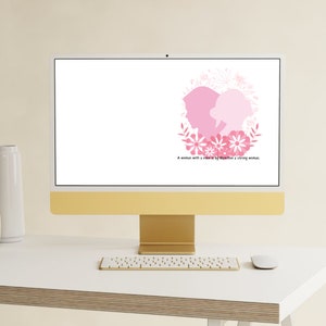 Puede incluir: Una pantalla de ordenador con un dise&ntilde;o floral rosa y blanco y el texto "Una mujer con voz es por definici&oacute;n una mujer fuerte."