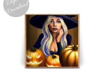 Sassy Witch print, Halloween Art Print, Witch Art, Witch Wall Art, Mystic Art print, Digital download, AI Art, Digital Wall Art, Printable