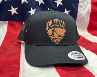 Lawn Enforcement Officer Hat Funny Dad Trucker Cap  Lawn Mowing Gift  Yard Work Hat  Landscaping Cap Richardson 112 Yupoong 6605 snapback
