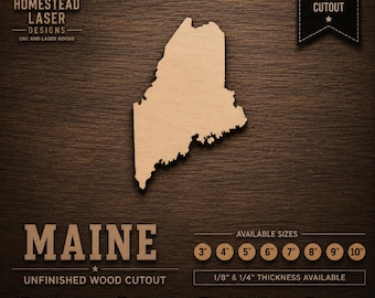 Maine Wood Cutout Unfinished Wooden State Shape Laser Cut Craft Blank DIY Paintable Wall Decor Baltic Birch 3 Inch 10 Inch