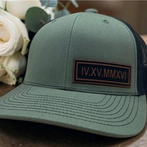 Custom Roman Numeral Hat Personalized Date Hat Anniversary Gift for Him Leather Patch Hat Wedding Date Gift Mens Hat Bachelor party hat