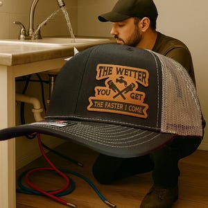 The Wetter You Get The Faster I Come Funny Plumber Hat Dirty Trucker Cap for Men Blue Collar Gift Richardson 112 Style Christmas gift father