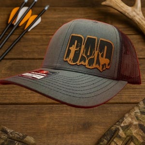 Personalized Hunting Hat for Dad Bow Hunter Snapback with Engraved Leather Patch Custom Richardson 112 Yupoong Gift for Him outdoorsman gift