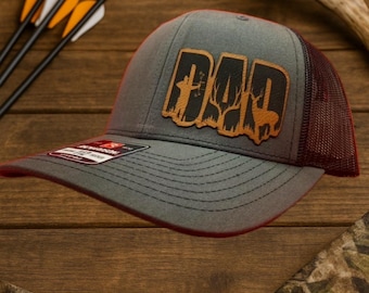 Personalized Hunting Hat for Dad Bow Hunter Snapback with Engraved Leather Patch Custom Richardson 112 Yupoong Gift for Him outdoorsman gift