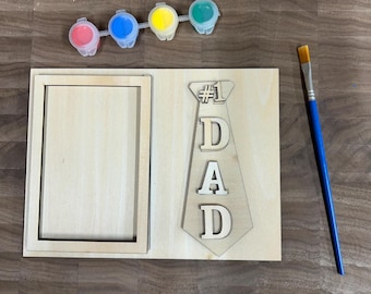 DIY Father's Day Wood Sign Paint Kit #1 Dad with Tie Kids Craft Gift Fun DIY Activity for Dad Handmade Gift  for Father’s Day picture frame