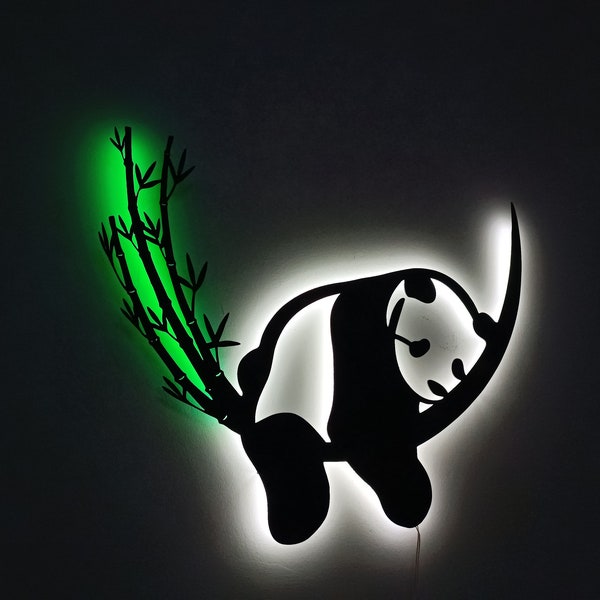 Panda Metal led iluminado, Letrero led de metal, Arte de pared de metal con luz led, Decoración de letreros Led, Decoración creativa, Decoraciones de luz cálida