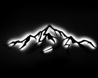 Insegna a led Mountain Wall Art, grande arte da parete in montagna Arte da parete in metallo di montagna, metallo di montagna naturale, decorazione in metallo collinare, insegna al neon con luce a led al neon