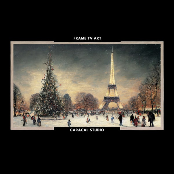 Frame TV Vintage Paris Christmas Art | Eiffel Tower in Winter Christmas View From Paris | Samsung Frame TV