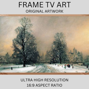 Frame TV Vintage Christmas Art | Vintage Winter People Celebrating Christmas in Central Park | Manhattan New York Art | Samsung Frame TV