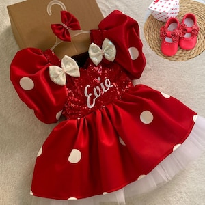 Red Minnie Mouse Inspirational Headband Costume, Minnie Mouse Outfit, Photo Shoot Dress, easter, Personelized