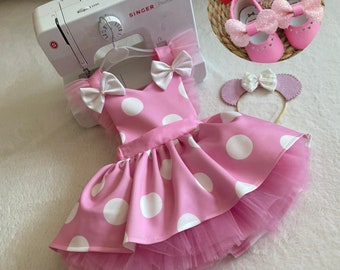 Pink Minnie Mouse Inspired Headband Costume, Low-Cut Minnie Mouse Romper, Backless Photo Shoot Costume, easter