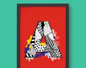 Letter A Poster, Colorful Letters Print, Typography Art Print, ABC Deco, A3 A4 Alphabet Print, First Letter Illustration Wall Art